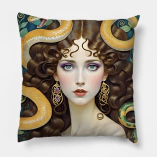 Gustav Klimt's Serpent Queens: Inspired Women with Snakes Pillow