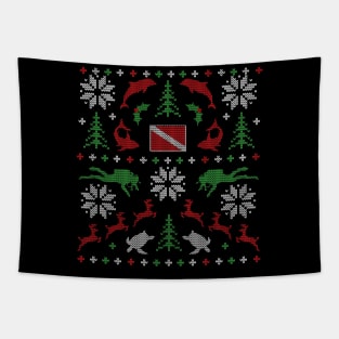 Scuba Diving Ugly Christmas Sweater Party Graphic Design Tapestry