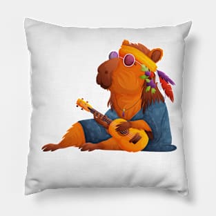 Cute capybara in hippie clothes Pillow