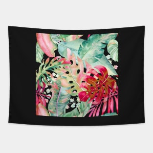 Sage Green and Red Tropical Foliage Pattern Tapestry