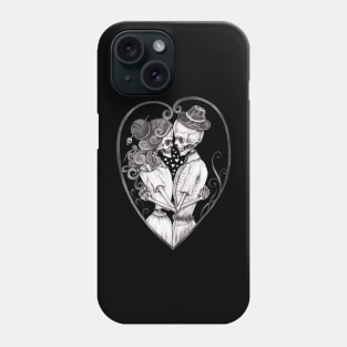 Skeleton lovers in love vintage heart art. Phone Case