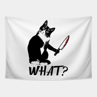 Cat What? Murderous Black Cat With Knife Tapestry