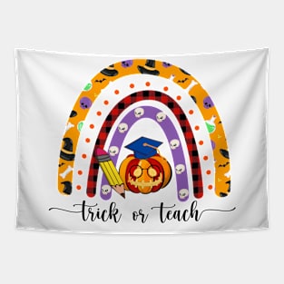 Trick or Teach Halloween Pumpkin Buffalo Plaid Tapestry