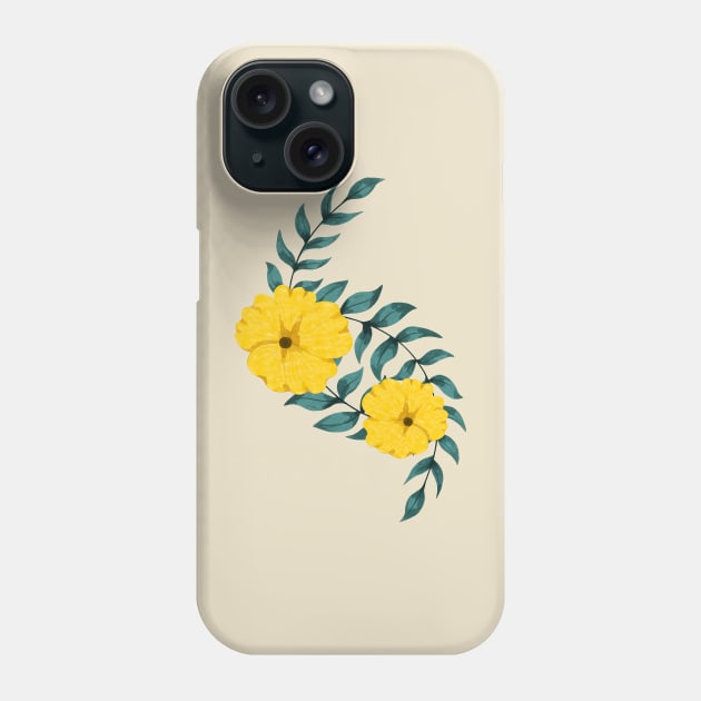 Yellow Hibiscus without Petals - Floral Foliage Flower Watercolor Botanist Greenery Plants Phone Case by Millusti