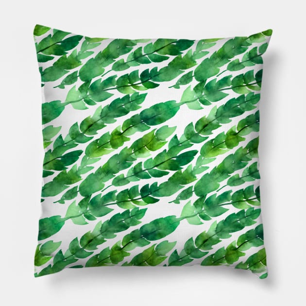 Watercolor Leaves Pattern Pillow by Sage Harper