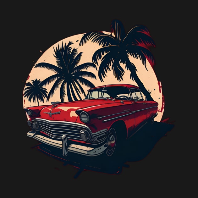 vintage style car with palm tree summer vacation design by emofix