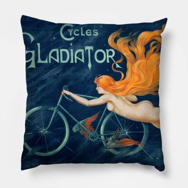 Cycles Gladiator France Vintage Advertising Poster Restored Pillow by vintagetreasure