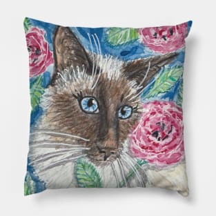 Siamese cat flowers Pillow