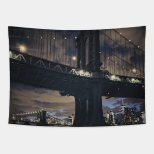 Two Bridges by Night, NYC Tapestry