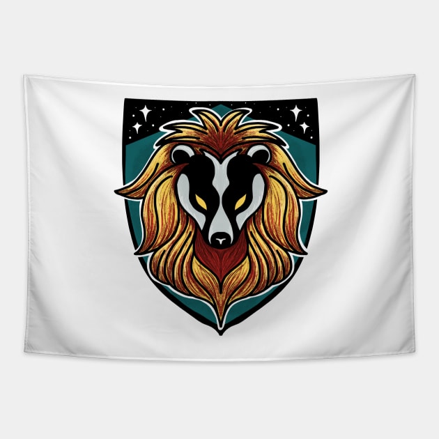 Huffledor Lion Badger Combination House Crest Tapestry by Thenerdlady