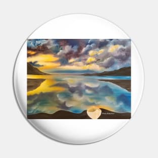 Life Boat, Sky, Water, Lake, Clouds, Skyscape, Waterscape, Row Boat, Blue and yellow, cloudy sky painting Pin