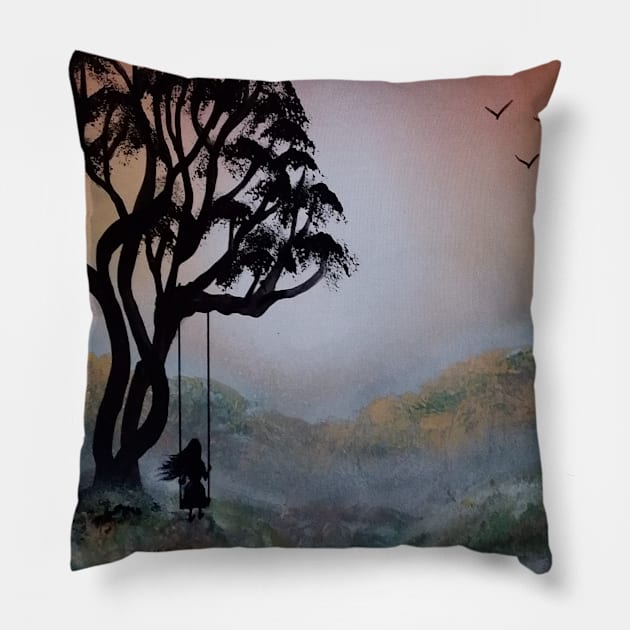 Swinging at Sunset Pillow by Edwardtiptonart