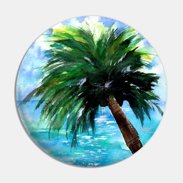 Blue Ocean and Green Palm Tree Pin by ZeichenbloQ