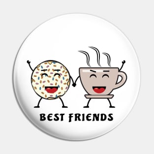 Best Friends - Donut And Coffee - Funny Character Illustration Pin