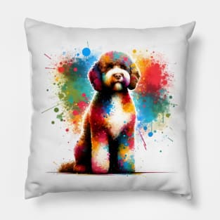 Vibrant Lagotto Romagnolo in Splash Art Style Pillow