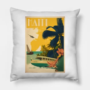 Haiti Vintage Travel Art Poster Pillow