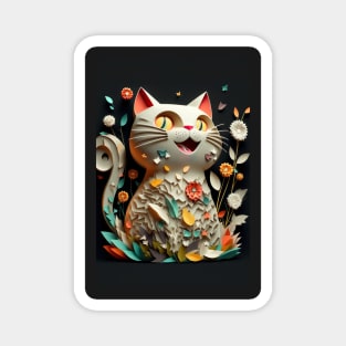 Cool cat portrait Paper art style Magnet