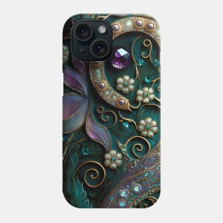 Crystal Gemstone & Floral Paisley | Green Purple Phone Case