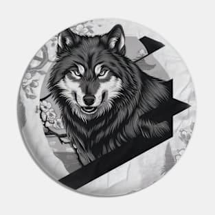 Brooding Wolf Japanese Art Print Pin