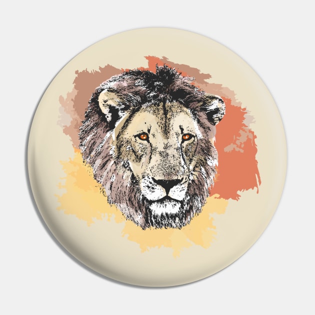 Lion Male Close-up Watercolor Painting for Lion Fans Pin by scotch