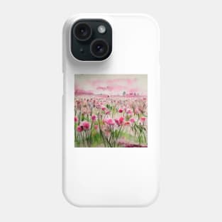 Pink watercolor flower field Phone Case