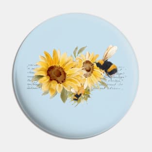 Elegant Honeybee Sunflowers Vintage Letter Pin