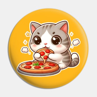 cute fat cat eat pizza cartoon illustration  transparent background Pin