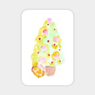 christmas tree, christmas, new year, holiday, festive, fun, gift, watercolor, design, art, painting, color Magnet