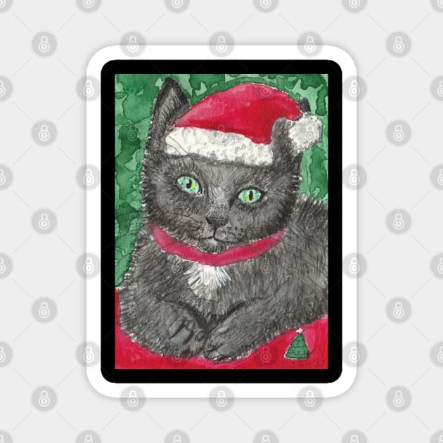 Cute kitten in Santa hat Christmas art Magnet by SamsArtworks