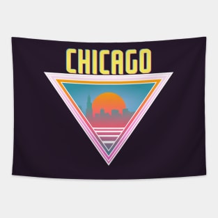 Chicago City Skyline Silhouette Sunrise Retro 80's / 90's Vaporwave Aesthetics - Bright Vintage Design For Sunny Summer Days Tapestry