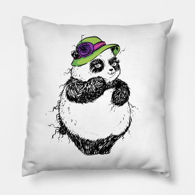 Bashful Lady Panda with a Gorgeous Hat Pillow by obillwon