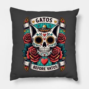 Gatos Before Vatos Skeleton Cat Kitten Lover Grumpy Skull I Never Bought A Ticket To This Show Kitty Skull Pillow