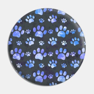 Watercolor blue purple Paw Pattern Black Pin