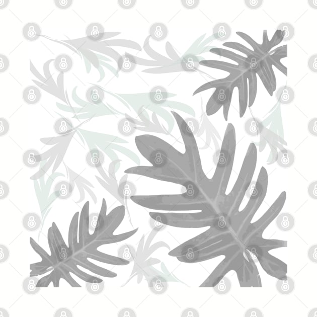 Autumn fall gray on white tropical palm leaves by PrintedDreams