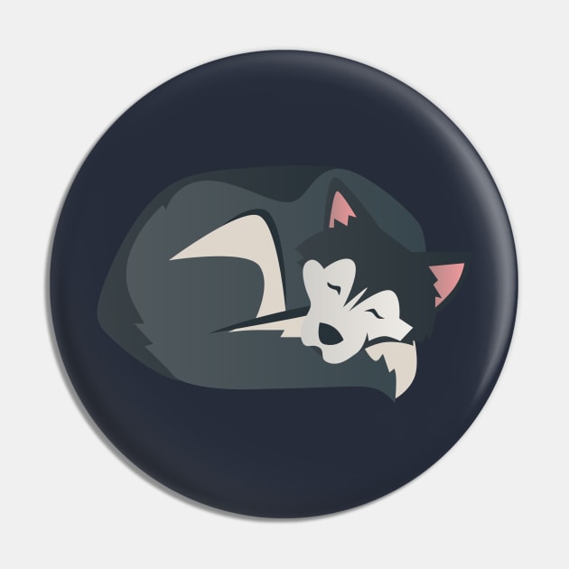 The Sleeping Husky - Digital Illustration Of a Siberian Husky Pin by WaltTheAdobeGuy