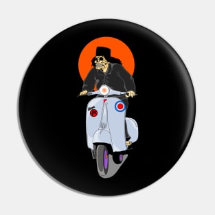 skull riding a Vespa motorbike Pin