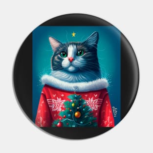 Cat Wearing Christmas Sweater Pin