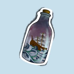 Ship Bottle Ocean Sea Love Sticker Art 3D Pirate T-Shirt