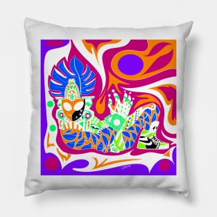 alien bro in air sporty shoes chac mool ecopop art in color vision Pillow