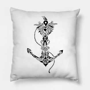 Anchor - Intricate pattern in Black Pillow