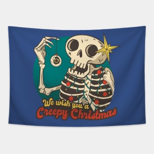 We Wich You Spooky Christmas Skeleton Funny Skull Tapestry