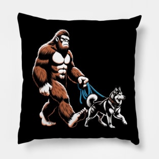 Bigfoot Walking Siberian Huskies Dog Tee Triumph for Dog Lovers Pillow