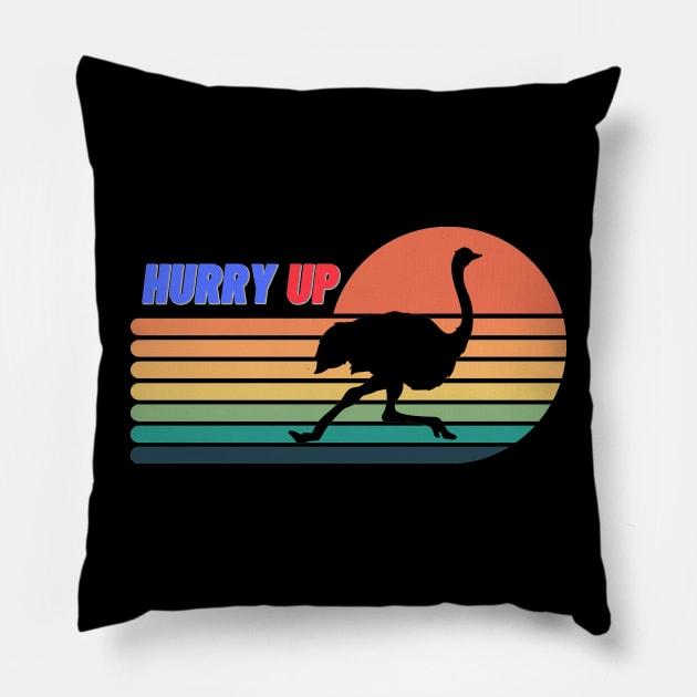 running ostrich in the sunset- hurry up Pillow by Octagon