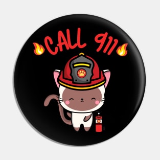 Firefighter White cat Pin