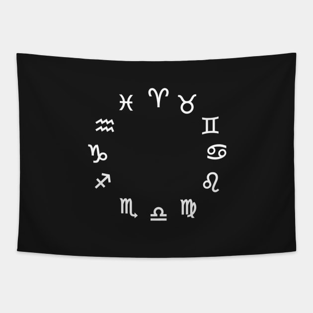 Zodiac Wheel - White Print Tapestry by softbluehum