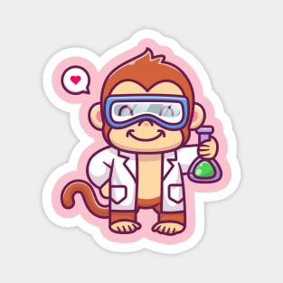 Cute Monkey Scientist Holding Chemical Liquid Cartoon Magnet