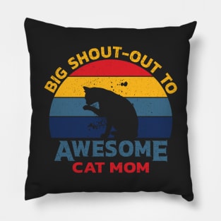 Awesome Cat Mom Vintage Sunset Pillow