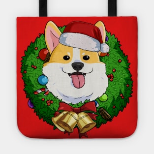 Pembroke Welsh Corgi Santa Christmas Wreath Tote