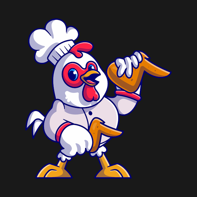 Cute chicken Chef Holding Fried Chicken Cartoon by Catalyst Labs