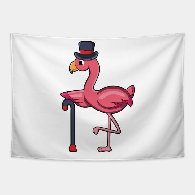 Flamingo as Pensioner with Walking stick & Hat Tapestry by Markus Schnabel